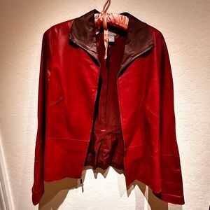 Sigrid Olsen Red and Brown Leather Jacket